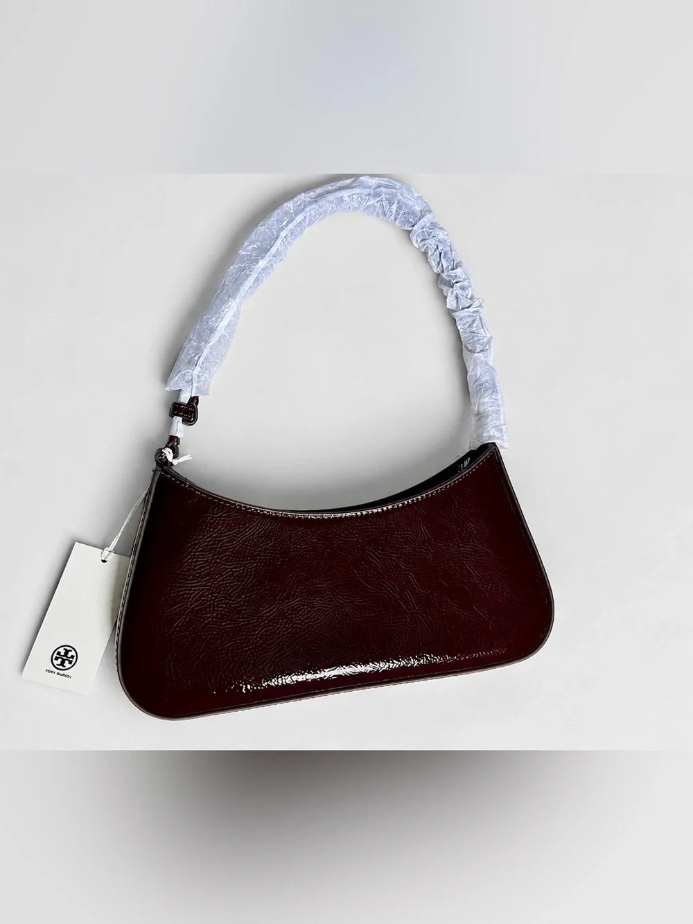 Tory Burch Burgundy Oxblood Textured Patent Shoulder Bag NWT